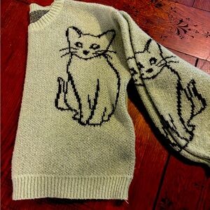 Charming Cat Knit Sweater in Light Green